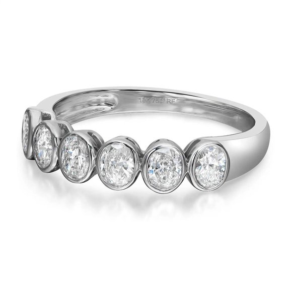 0.85Cttw Bezel Set Oval Cut Diamond Eternity Band Ring 18K White Gold Size 6.5